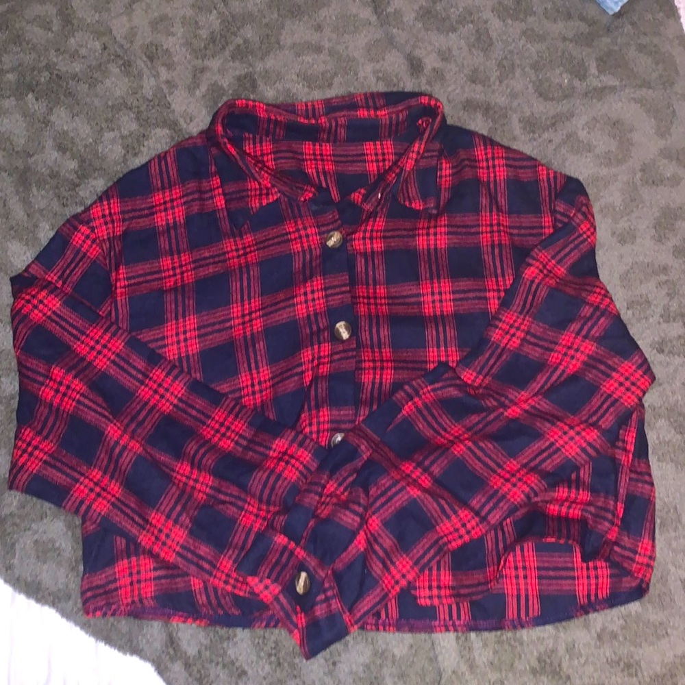 A red and blue flannel crop top from shein